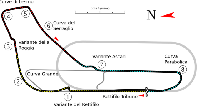 Este é o aspecto do traçado do circuito de Monza em 2012