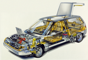 O carro era revolucionário na altura pela utilização de fibra de carbono nos caixilhos das portas