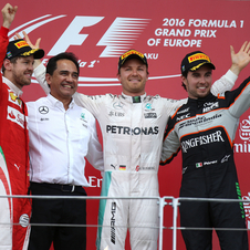 Sebastian Vettel and Sergio Pérez joined Rosberg on the podium