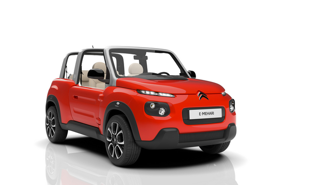 The e-Mehari has a convertible configuration with a muscular SUV-style bodywork