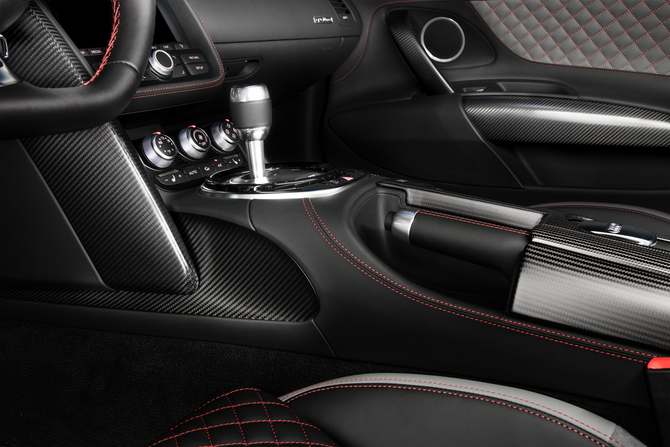 The interior of the R8 competition gets a matte carbon fibre treatment