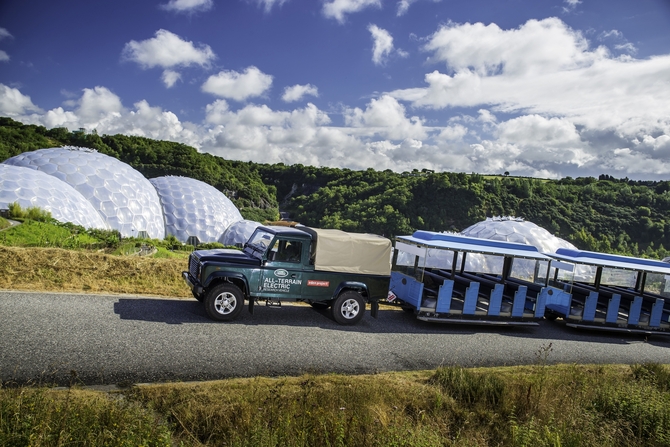 There are six electric Land Rover Defenders testing at the Eden Project to gather data There are six electric Land Rover Defenders testing at the Eden Project to gather data
