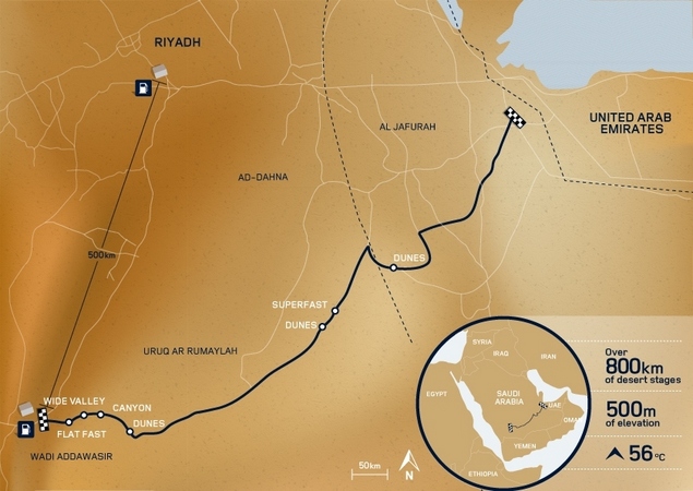 O trajecto percorreu 849km do Rub' al-Khali