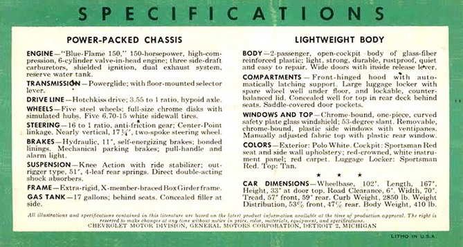 The specs of the original 1953 Corvette