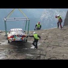 Spy shots of BMW Art Car: M3 GT2 by Jeff Koons on Pulpit Rock (Preikestolen), Norway